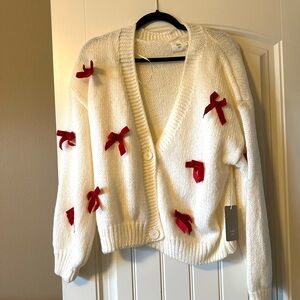 Ivy Jane Cream Cardigan with Red Bows
